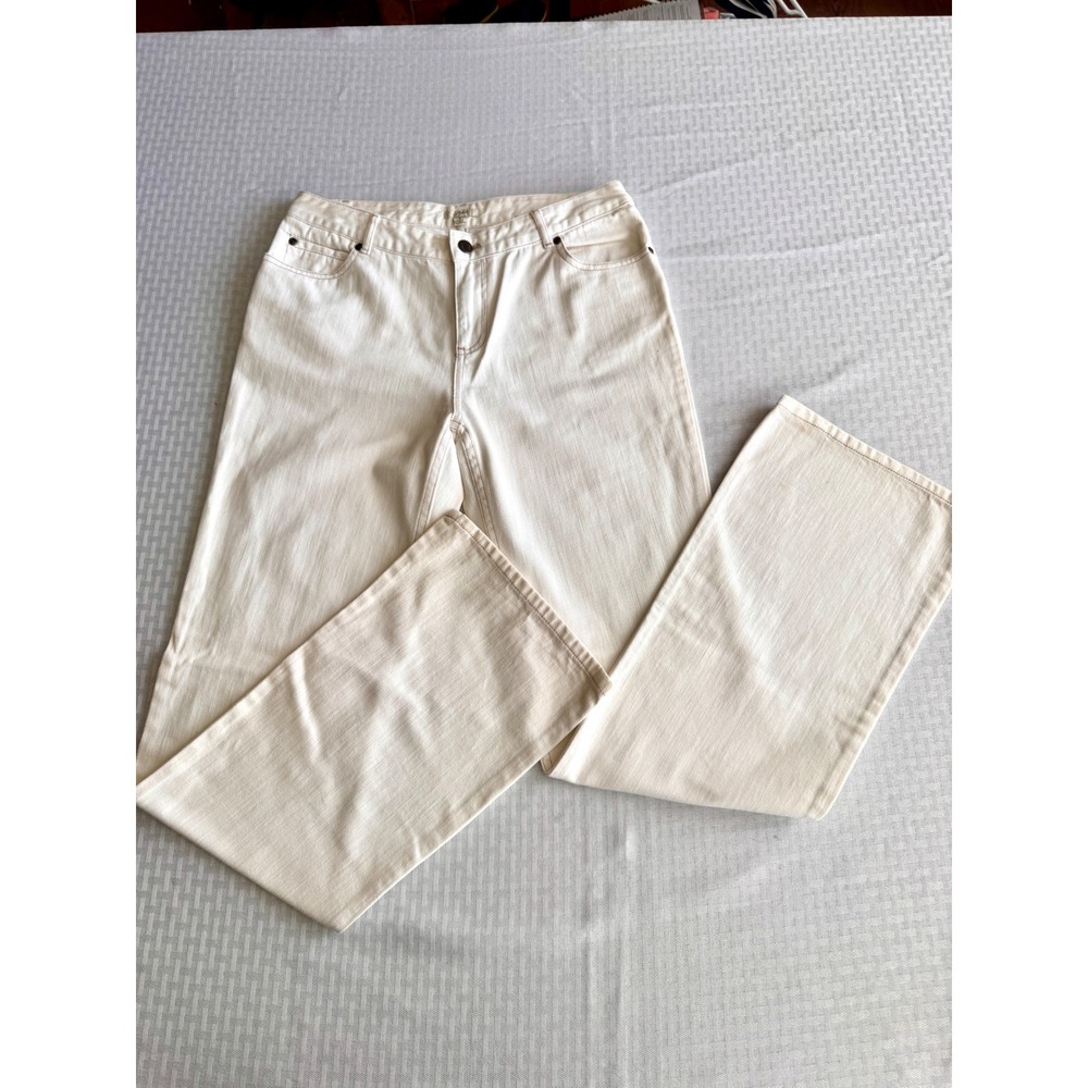 J.Jill Cream Wide Leg Jeans High Rise 100% Cotton Denim Size 6 Vintage Style